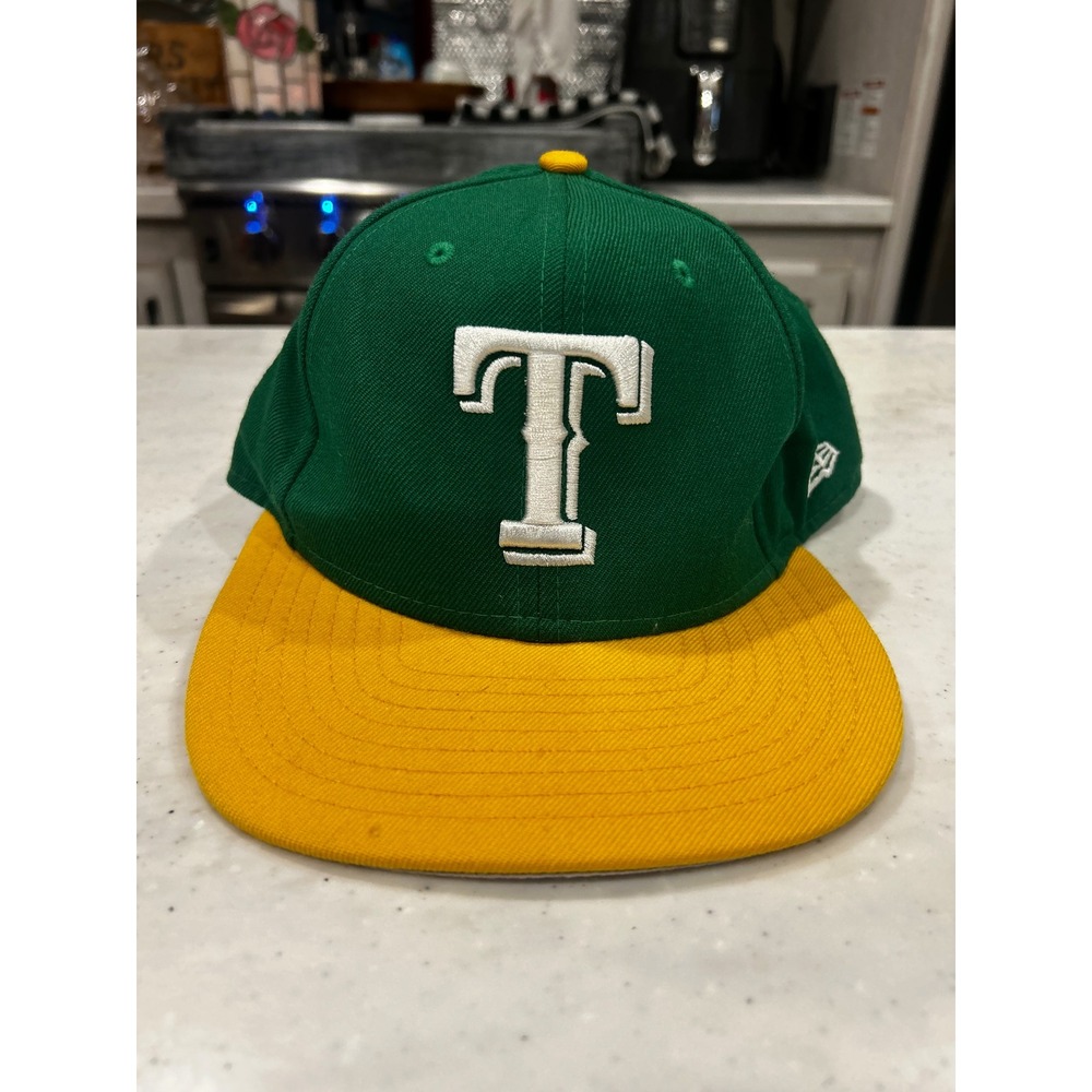 New Era 9FIFTY Texas Rangers Snapback Hat Green Yellow Wool MLB Baseball Cap